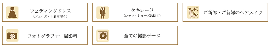 ドレス、ヘアメイク、撮影、データ